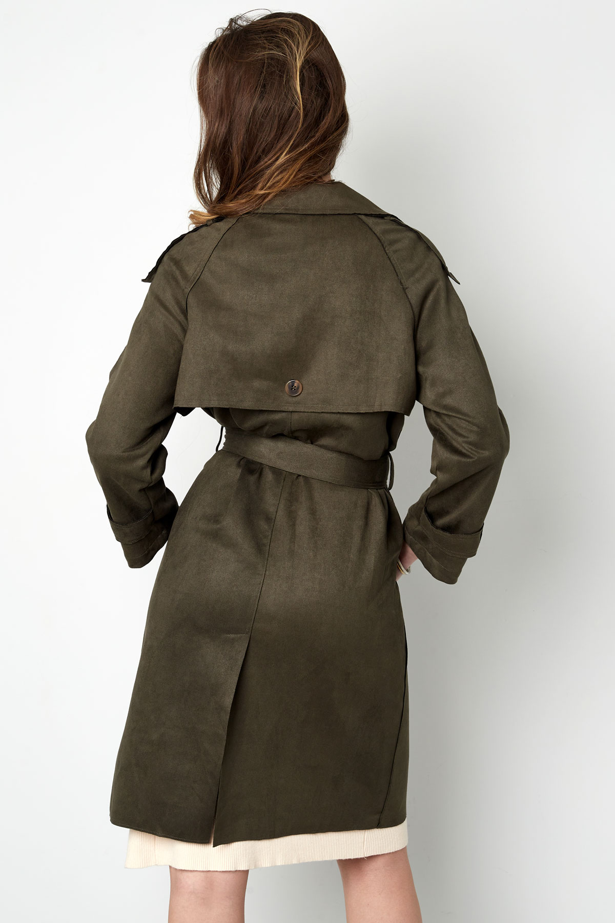 Classic trench coat suede - green L h5 Picture13
